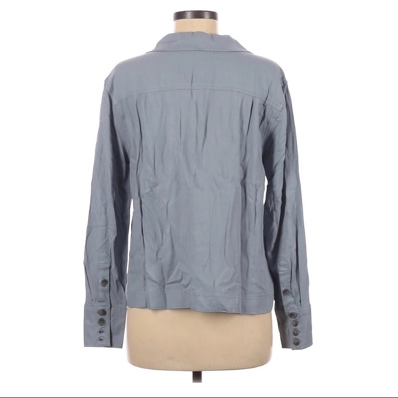 MAX JEANS Blue/Grey Collared Button Front Blouse w/ Pockets Size Small NEW - Picture 2 of 6